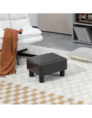 HOMCOM PU Leather Footstool Ottoman Cube with 4 Plastic Legs, Brown