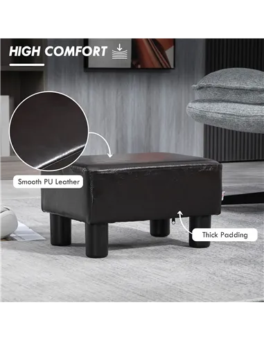 HOMCOM PU Leather Footstool Ottoman Cube with 4 Plastic Legs, Brown
