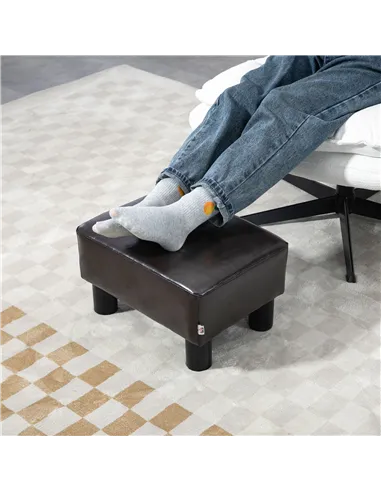 HOMCOM PU Leather Footstool Ottoman Cube with 4 Plastic Legs, Brown