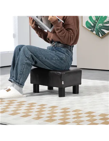 HOMCOM PU Leather Footstool Ottoman Cube with 4 Plastic Legs, Brown