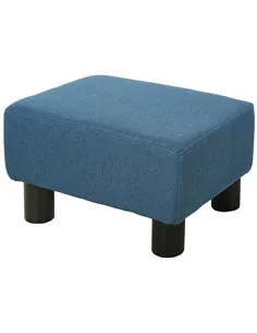 HOMCOM Linen Fabric Footstool Ottoman Cube with 4 Plastic Legs, Blue