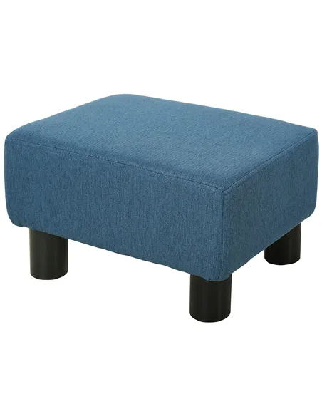 HOMCOM Linen Fabric Footstool Ottoman Cube with 4 Plastic Legs, Blue