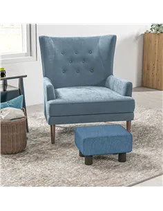 HOMCOM Linen Fabric Footstool Ottoman Cube with 4 Plastic Legs, Blue 2