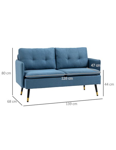 HOMCOM Modern Two Seater Sofa, Button Tufted Loveseat with Cushions and Steel Legs for Living Room, Guest Room, Dark Blue