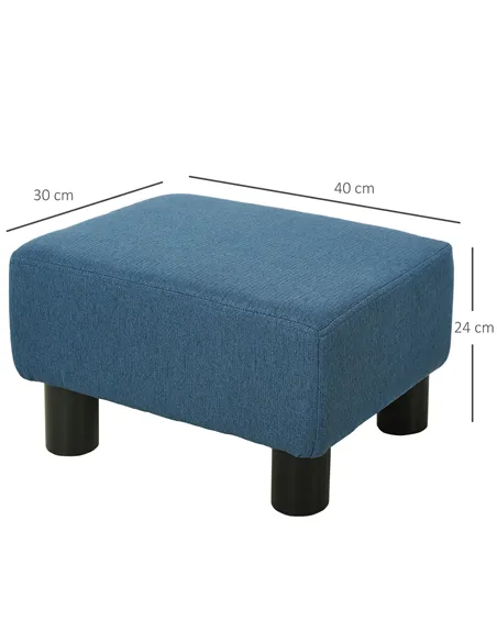 HOMCOM Linen Fabric Footstool Ottoman Cube with 4 Plastic Legs, Blue