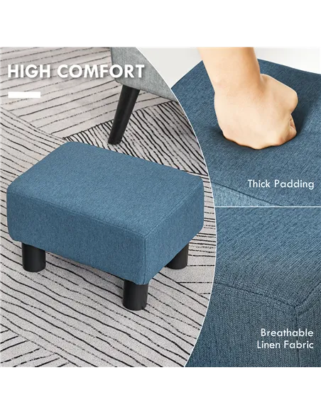 HOMCOM Linen Fabric Footstool Ottoman Cube with 4 Plastic Legs, Blue