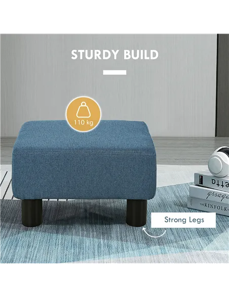 HOMCOM Linen Fabric Footstool Ottoman Cube with 4 Plastic Legs, Blue