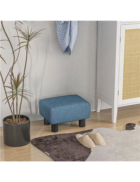 HOMCOM Linen Fabric Footstool Ottoman Cube with 4 Plastic Legs, Blue
