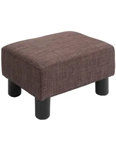 HOMCOM Linen Fabric Footstool Ottoman Cube with 4 Plastic Legs, Brown