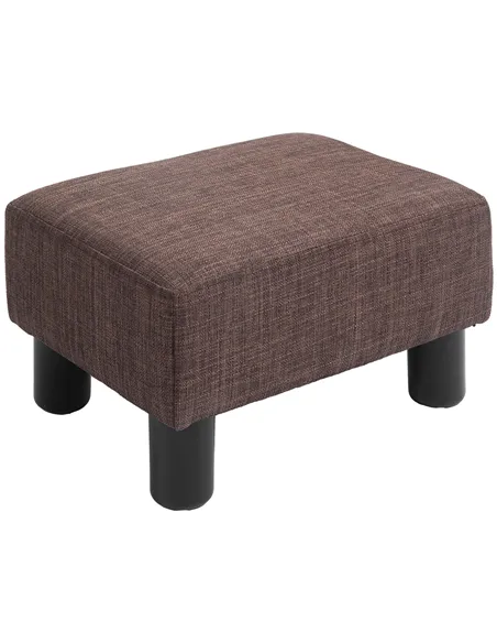 HOMCOM Linen Fabric Footstool Ottoman Cube with 4 Plastic Legs, Brown