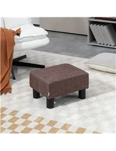 HOMCOM Linen Fabric Footstool Ottoman Cube with 4 Plastic Legs, Brown 2