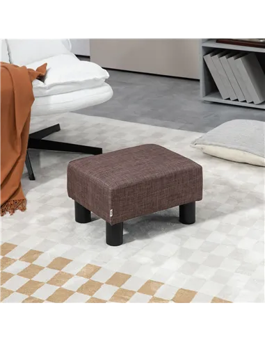 HOMCOM Linen Fabric Footstool Ottoman Cube with 4 Plastic Legs, Brown