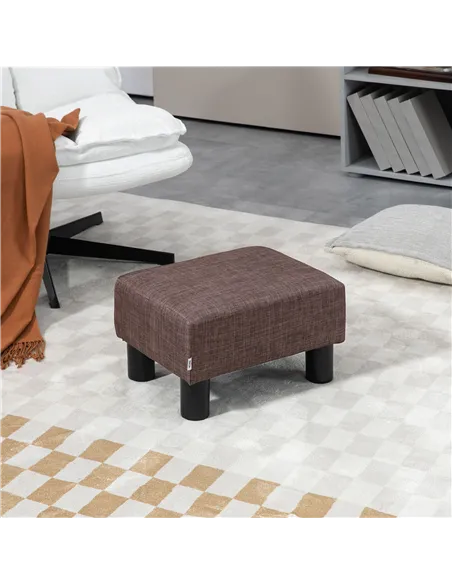 HOMCOM Linen Fabric Footstool Ottoman Cube with 4 Plastic Legs, Brown