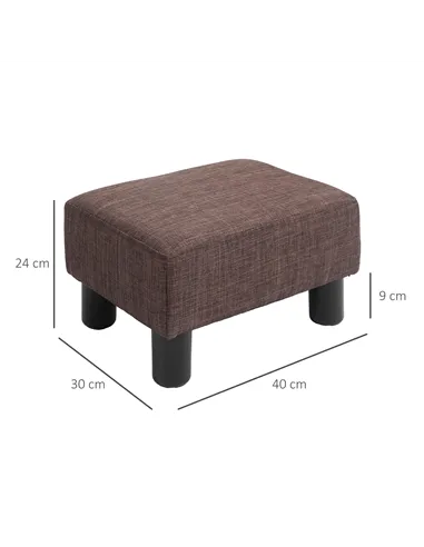 HOMCOM Linen Fabric Footstool Ottoman Cube with 4 Plastic Legs, Brown
