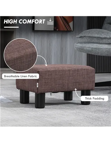 HOMCOM Linen Fabric Footstool Ottoman Cube with 4 Plastic Legs, Brown