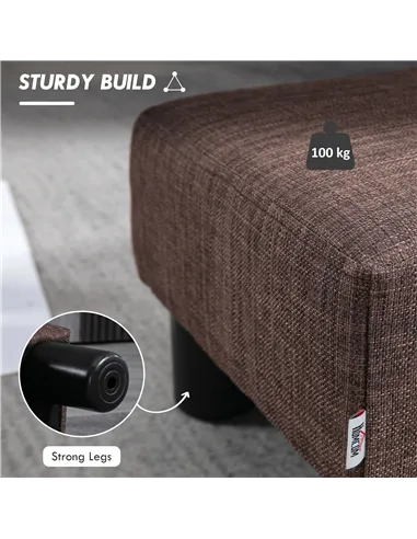 HOMCOM Linen Fabric Footstool Ottoman Cube with 4 Plastic Legs, Brown