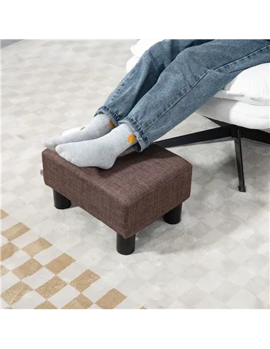 HOMCOM Linen Fabric Footstool Ottoman Cube with 4 Plastic Legs, Brown