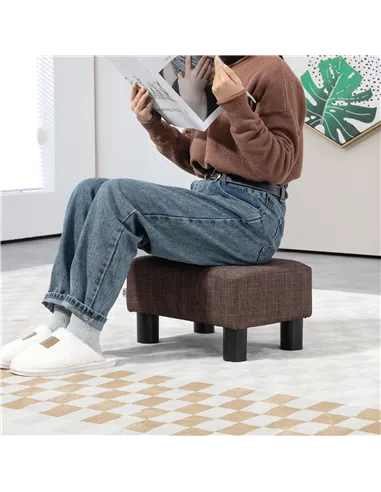 HOMCOM Linen Fabric Footstool Ottoman Cube with 4 Plastic Legs, Brown