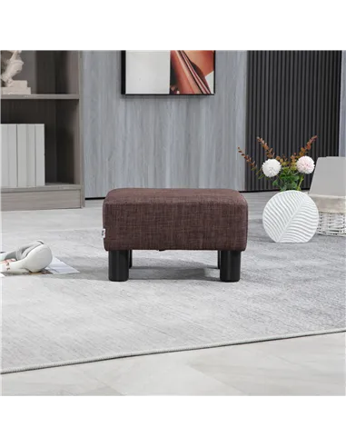HOMCOM Linen Fabric Footstool Ottoman Cube with 4 Plastic Legs, Brown