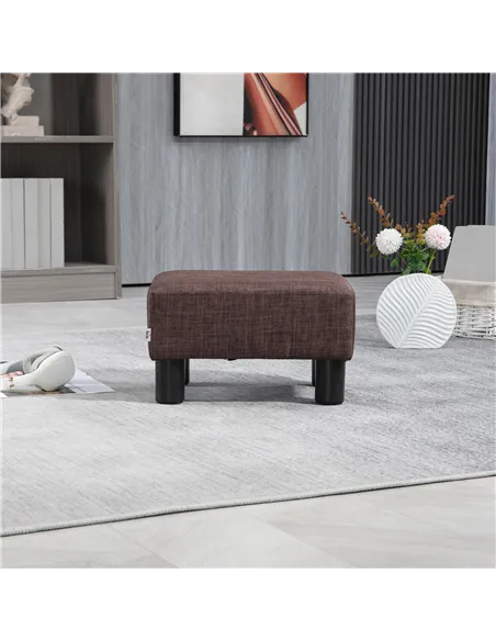 HOMCOM Linen Fabric Footstool Ottoman Cube with 4 Plastic Legs, Brown