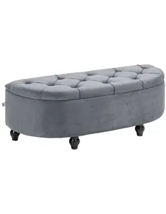 HOMCOM Velvet-Feel Half Circle Storage Ottoman - Dark Grey
