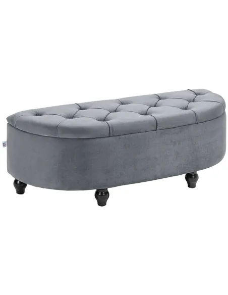 HOMCOM Velvet-Feel Half Circle Storage Ottoman - Dark Grey
