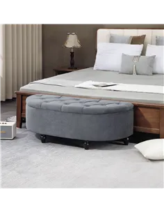 HOMCOM Velvet-Feel Half Circle Storage Ottoman - Dark Grey 2