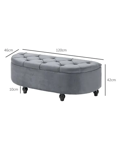 HOMCOM Velvet-Feel Half Circle Storage Ottoman - Dark Grey