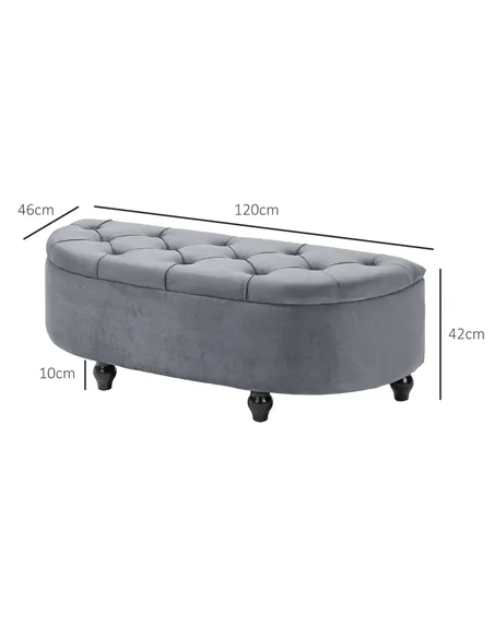 HOMCOM Velvet-Feel Half Circle Storage Ottoman - Dark Grey