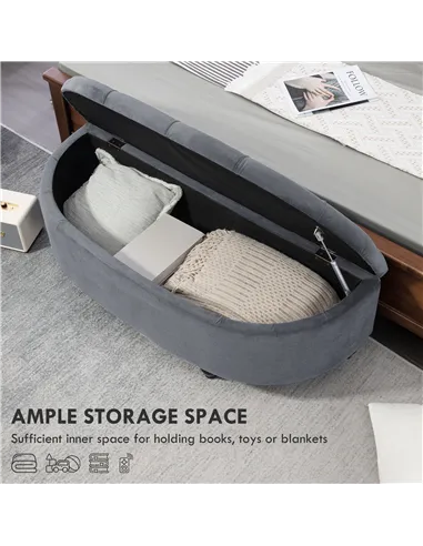 HOMCOM Velvet-Feel Half Circle Storage Ottoman - Dark Grey