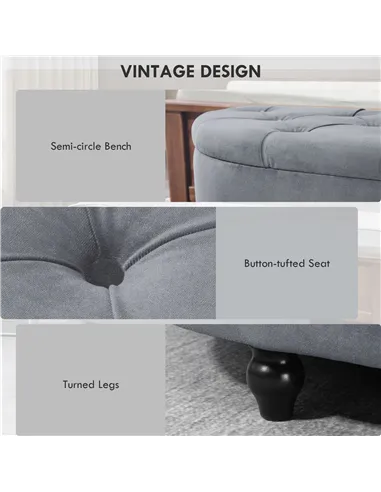 HOMCOM Velvet-Feel Half Circle Storage Ottoman - Dark Grey