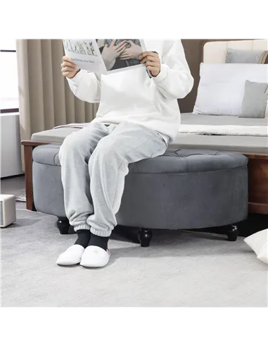 HOMCOM Velvet-Feel Half Circle Storage Ottoman - Dark Grey