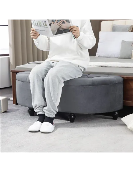HOMCOM Velvet-Feel Half Circle Storage Ottoman - Dark Grey