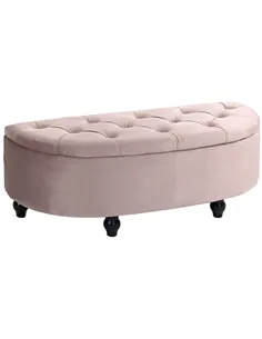 HOMCOM Semi-Circle Ottoman Storage Bench, Bed End Bench, Tufted Upholstered Window Seat Footrest Stool with Rubberwood Legs for 