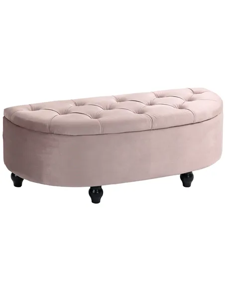 HOMCOM Semi-Circle Ottoman Storage Bench, Bed End Bench, Tufted Upholstered Window Seat Footrest Stool with Rubberwood Legs for 