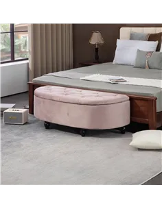 HOMCOM Semi-Circle Ottoman Storage Bench, Bed End Bench, Tufted Upholstered Window Seat Footrest Stool with Rubberwood Legs for  2