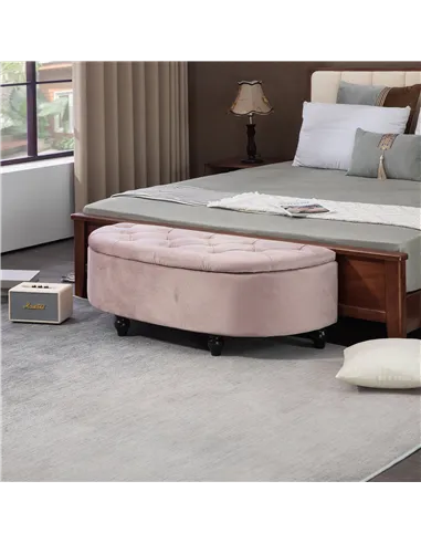 HOMCOM Semi-Circle Ottoman Storage Bench, Bed End Bench, Tufted Upholstered Window Seat Footrest Stool with Rubberwood Legs for 