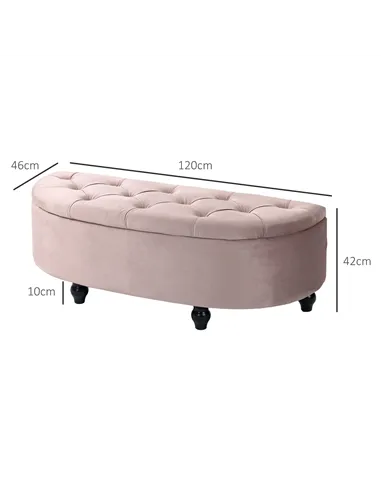 HOMCOM Semi-Circle Ottoman Storage Bench, Bed End Bench, Tufted Upholstered Window Seat Footrest Stool with Rubberwood Legs for 