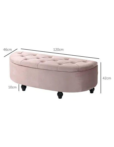 HOMCOM Semi-Circle Ottoman Storage Bench, Bed End Bench, Tufted Upholstered Window Seat Footrest Stool with Rubberwood Legs for 