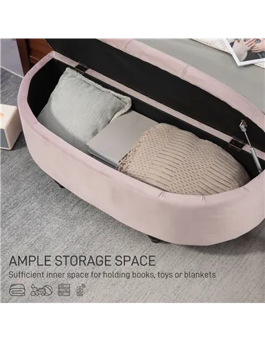 HOMCOM Semi-Circle Ottoman Storage Bench, Bed End Bench, Tufted Upholstered Window Seat Footrest Stool with Rubberwood Legs for 