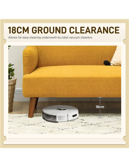 HOMCOM Velvet Feel Fabric 2 Seater Sofa, Small Sofa Loveseat with 21cm Thick Padding and Wood Legs, Yellow