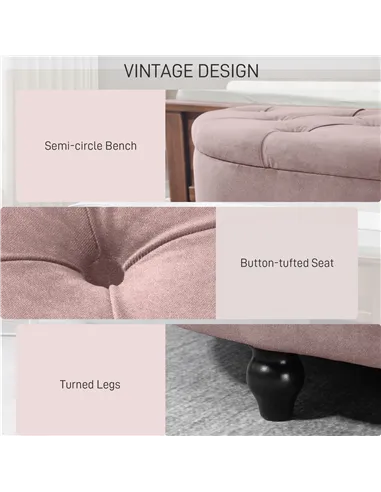 HOMCOM Semi-Circle Ottoman Storage Bench, Bed End Bench, Tufted Upholstered Window Seat Footrest Stool with Rubberwood Legs for 