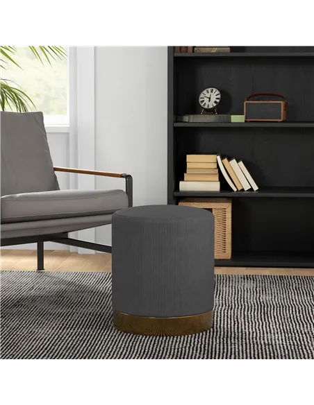 HOMCOM Soft Padded Corduroy Footstool - Charcoal Grey
