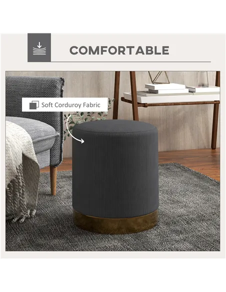 HOMCOM Soft Padded Corduroy Footstool - Charcoal Grey