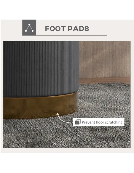 HOMCOM Soft Padded Corduroy Footstool - Charcoal Grey