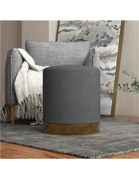 HOMCOM Soft Padded Corduroy Footstool - Charcoal Grey