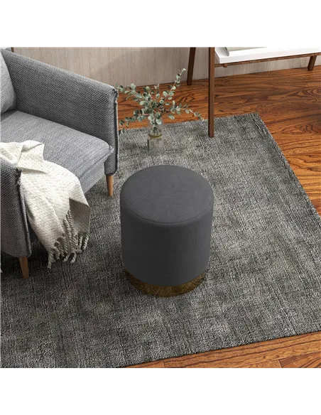 HOMCOM Soft Padded Corduroy Footstool - Charcoal Grey
