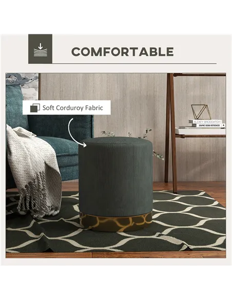 HOMCOM Soft Padded Corduroy Footstool - Dark Green