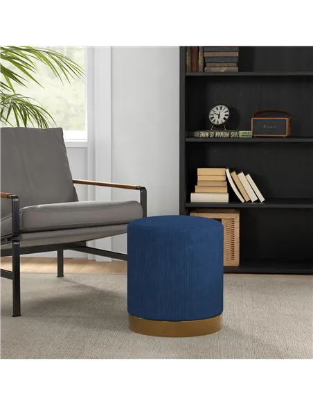 HOMCOM Soft Padded Corduroy Footstool - Dark Blue