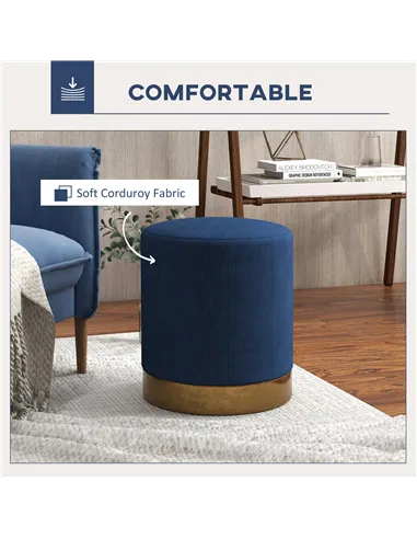 HOMCOM Soft Padded Corduroy Footstool - Dark Blue